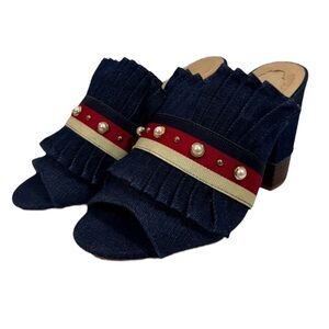Ashley Stewart Red White Blue Patriotic Denim Slip on Heels 10 Wide 4th of July